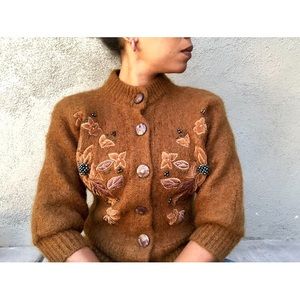 Vintage Wool Toffee Colored Embellished Cardigan